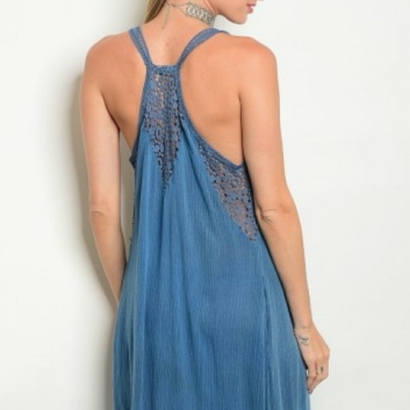 LAST SIZE SMALLS! Unique Dusty Blue Crochet Maxi - Picture 2 of 4